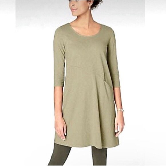 J Jill purejill Womens Easy Knit Seamed Dress XL Sage Green Cotton Modal Coastal - Picture 1 of 7